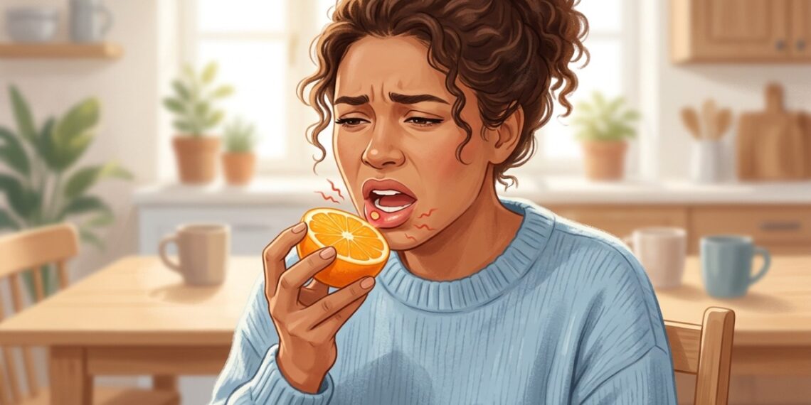 Alimentos ácidos podem aumentar o ardor e a dor de uma afta enquanto ela cicatriza.