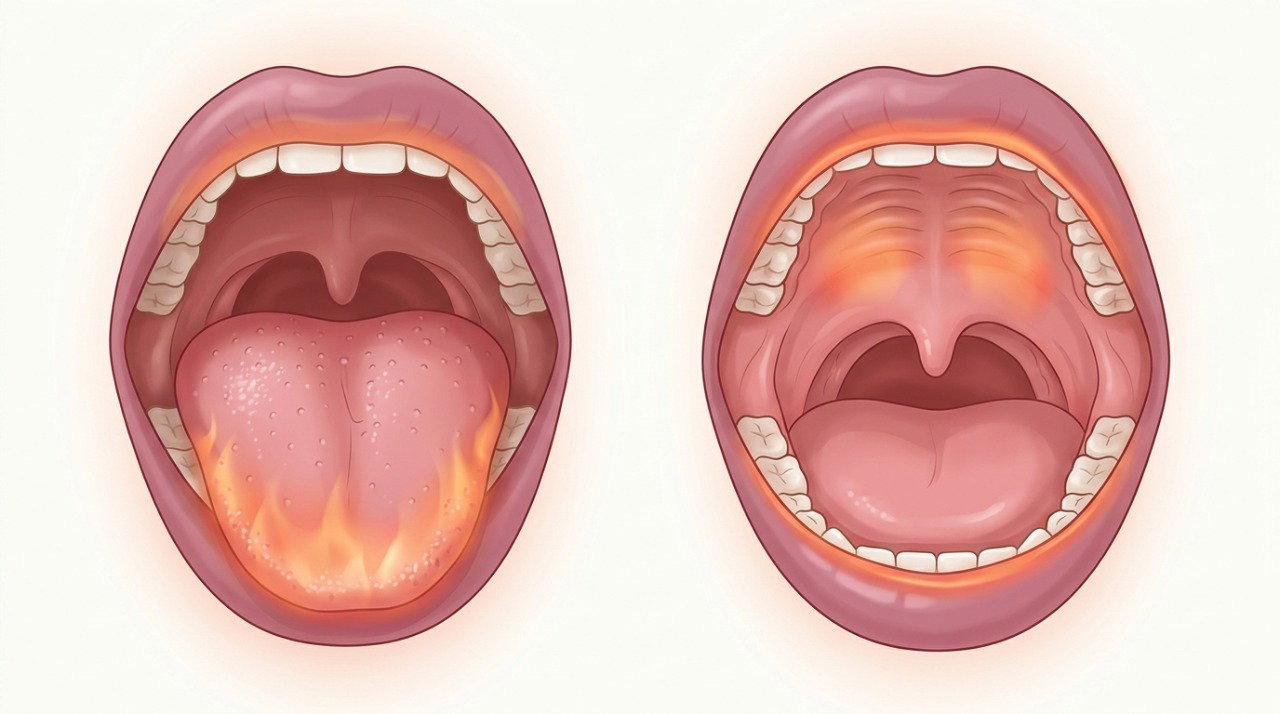 A síndrome da ardência bucal pode causar queimação mesmo quando a mucosa parece normal.