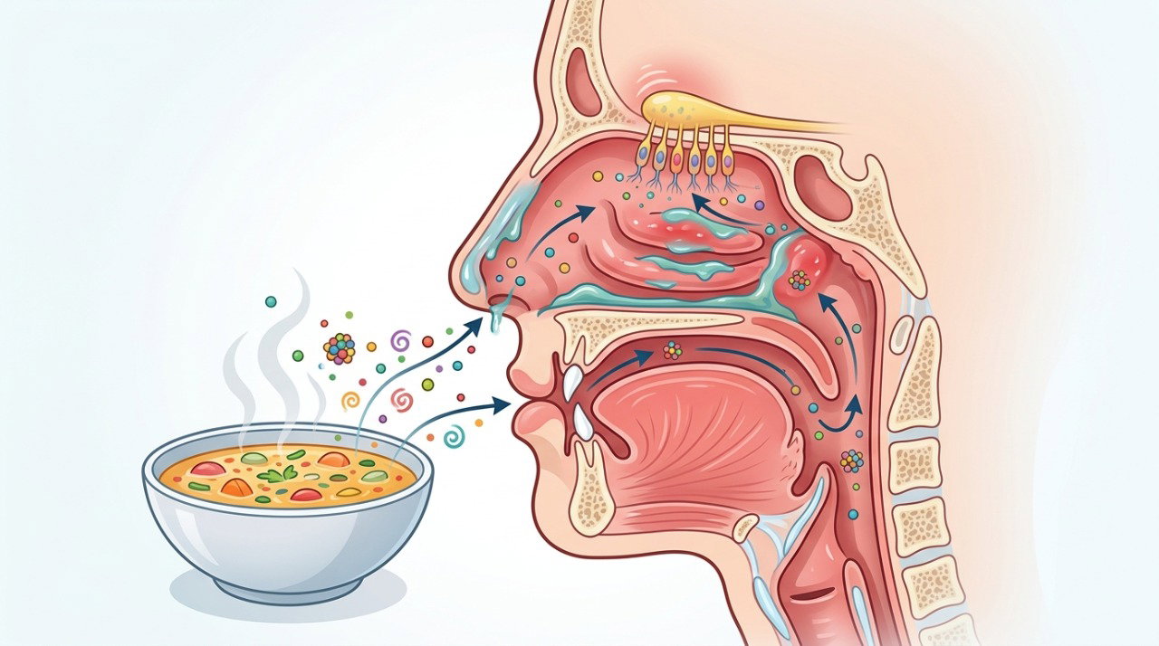 A congestão pode impedir que os aromas cheguem adequadamente aos receptores do olfato.
