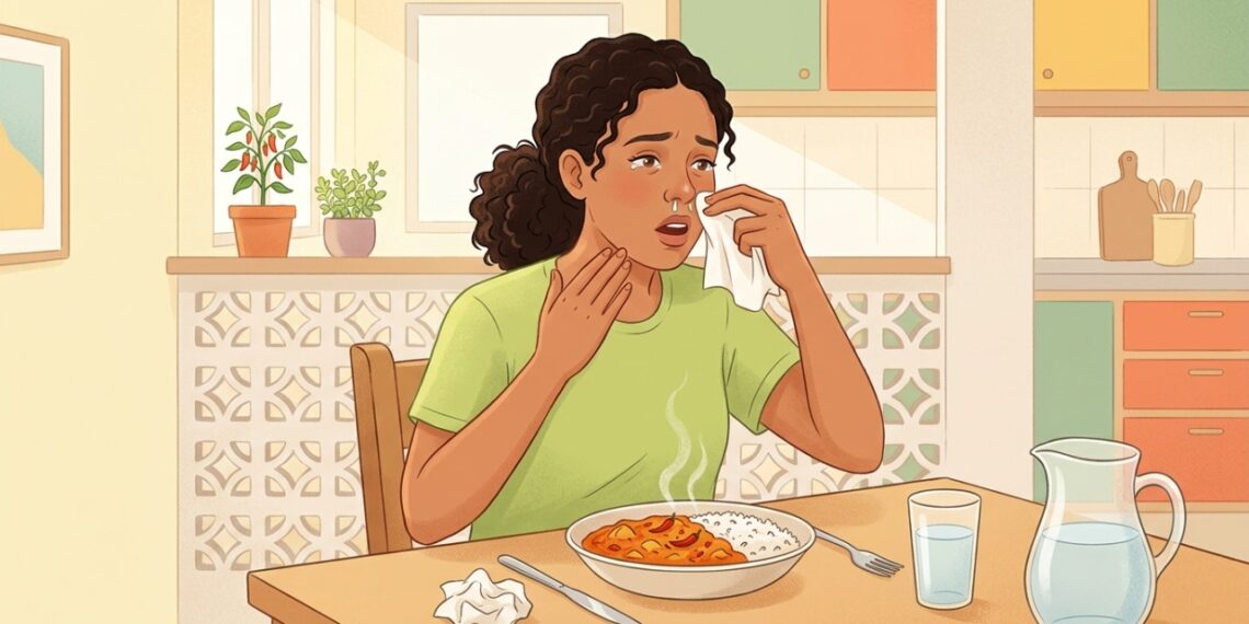 Nariz escorrendo ao comer alimentos quentes ou apimentados pode estar ligado à rinite gustativa.