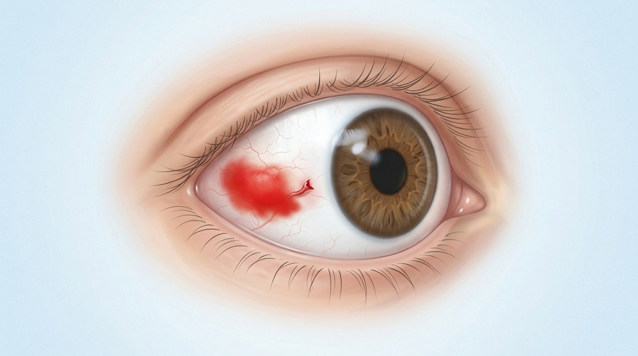 O rompimento de um pequeno vaso sob a conjuntiva pode causar a hemorragia subconjuntival.