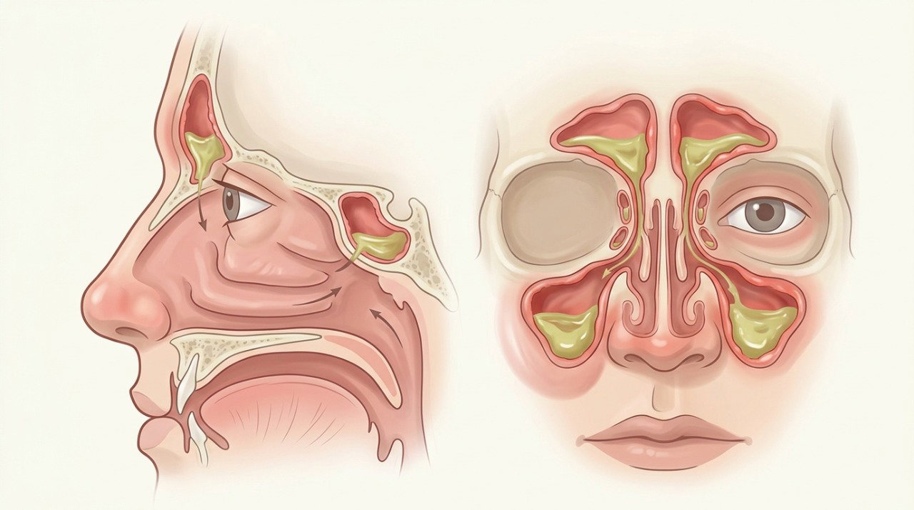 A inflamação e o acúmulo de secreção nos seios da face podem causar congestão e pressão facial.