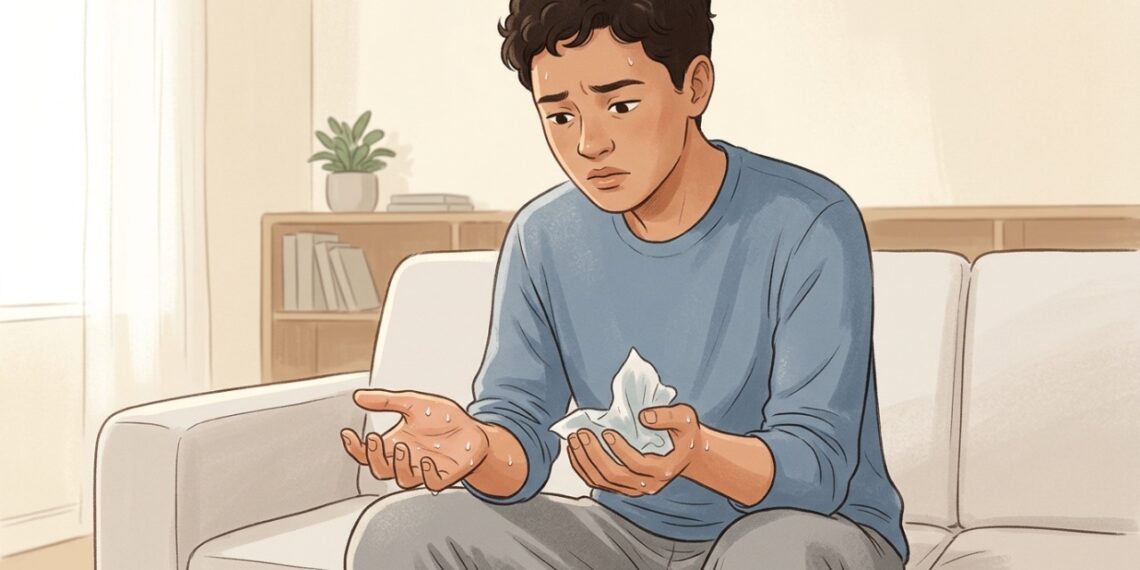 Mãos suando excessivamente mesmo em repouso podem ser um sinal de hiperidrose.