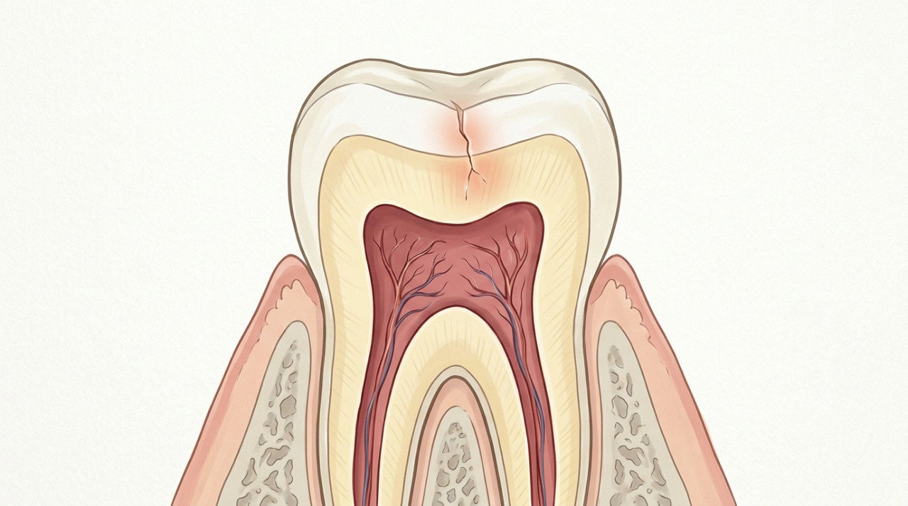Uma pequena trinca pode atingir áreas sensíveis do dente e provocar dor durante a mastigação.