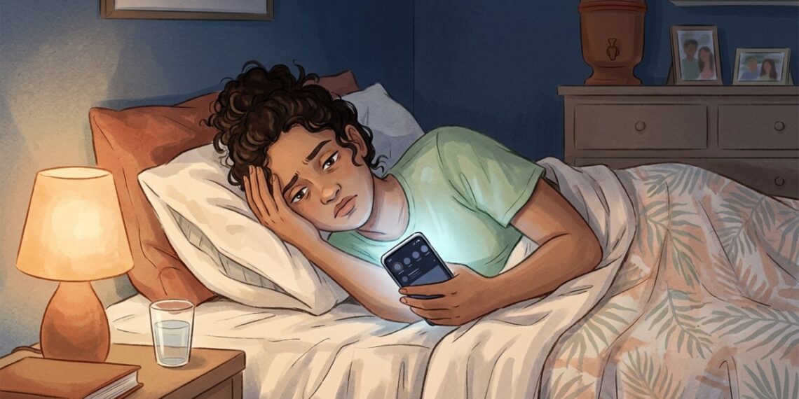Usar o celular perto da hora de dormir pode dificultar o início do sono.