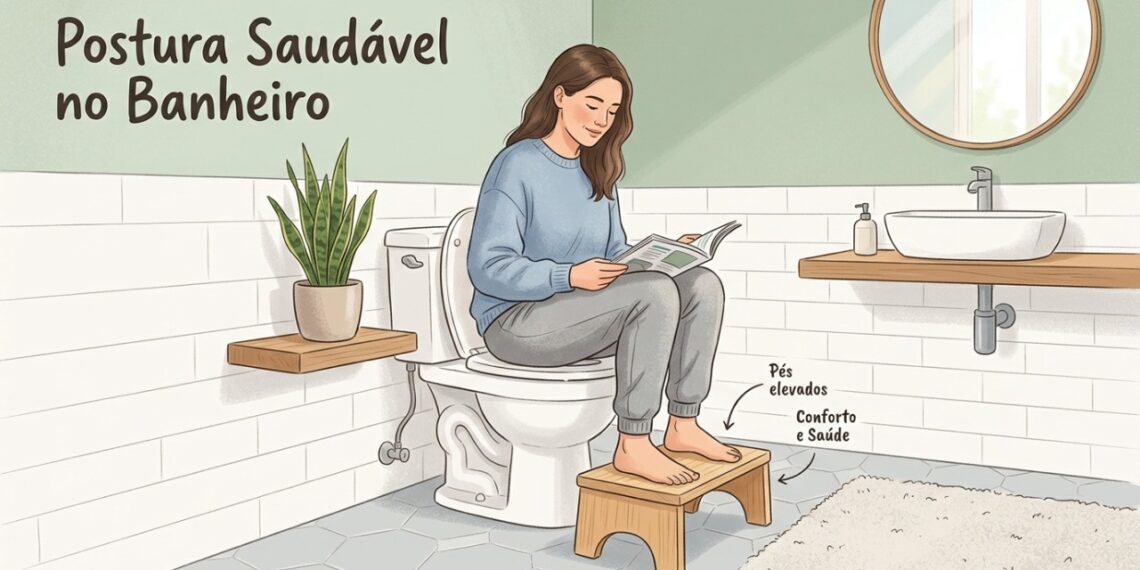 Elevar os pés em um banquinho pode melhorar a posição para evacuar e reduzir o esforço.