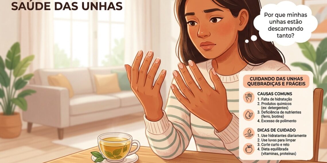 Contato frequente com água pode favorecer unhas descamando, frágeis e quebradiças.