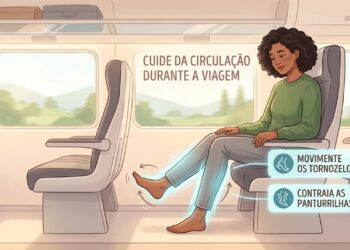 Movimentar tornozelos e panturrilhas durante viagens longas ajuda a estimular a circulação nas pernas. CDC