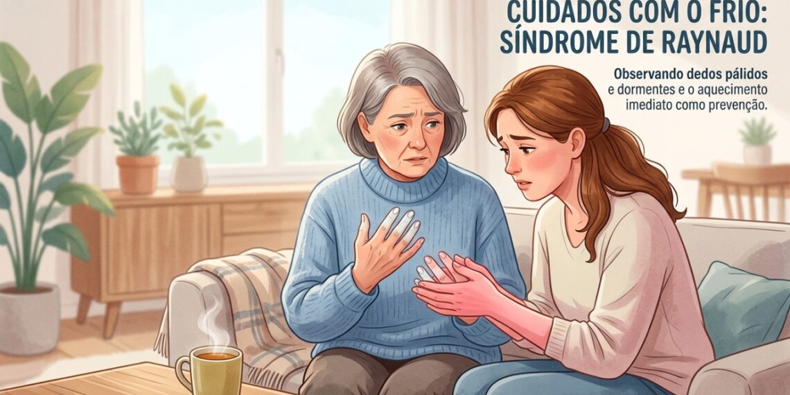 Dedos que ficam brancos e dormentes no frio podem ser um sinal do fenômeno de Raynaud.