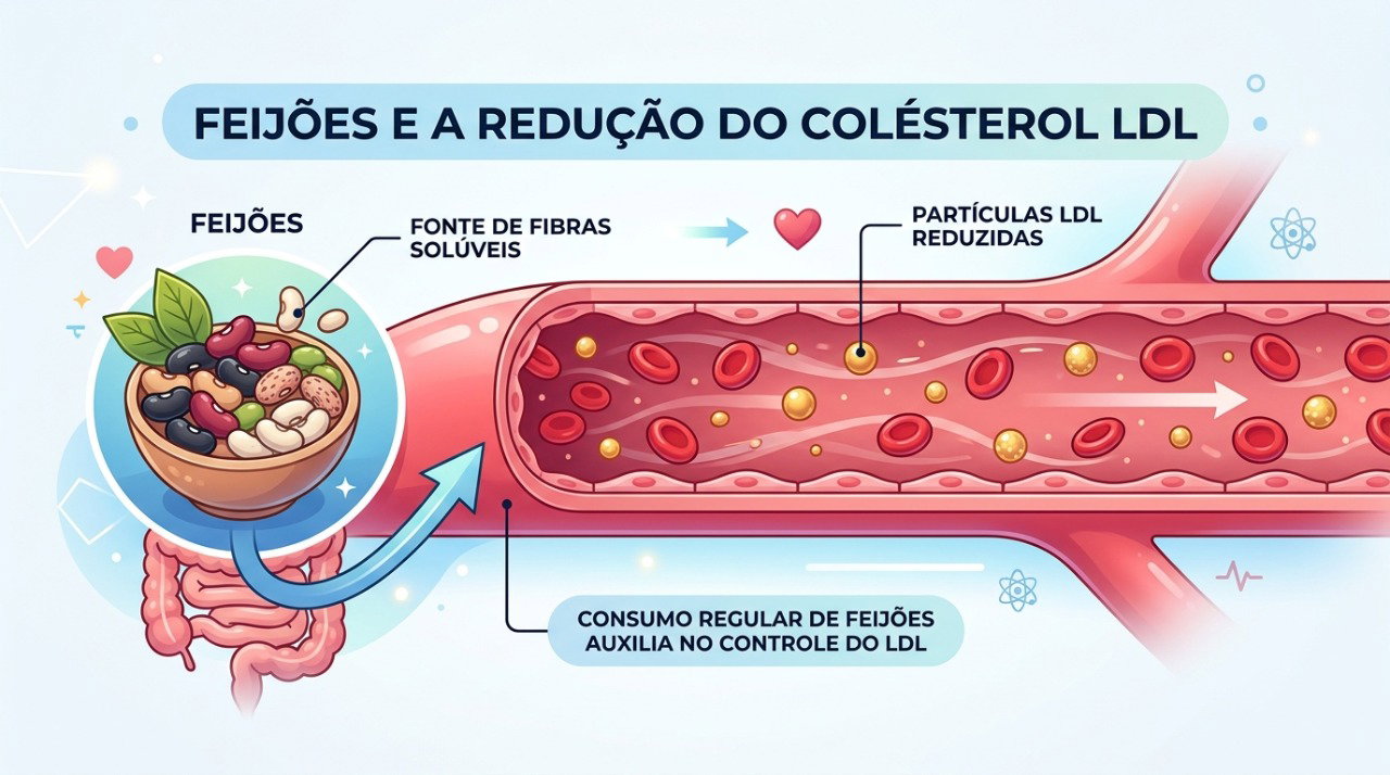 O consumo regular de leguminosas pode contribuir para a redução do colesterol LDL.