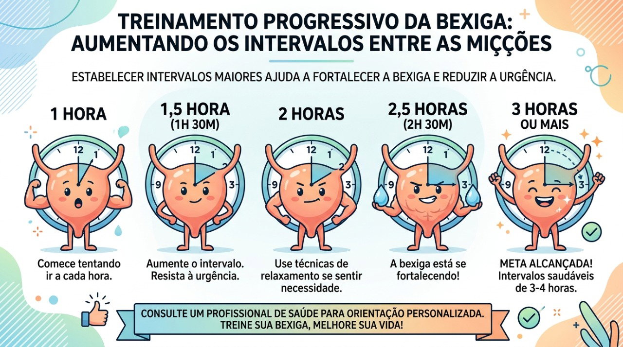 O treinamento da bexiga aumenta gradualmente o intervalo entre as idas ao banheiro.