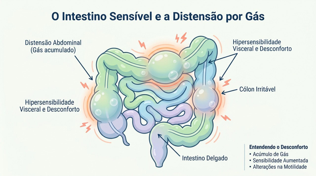 O intestino irritável pode causar dor, inchaço e mudanças no hábito intestinal.