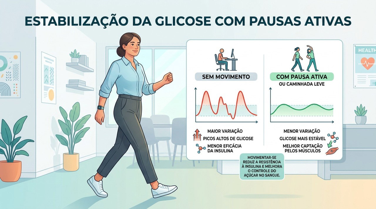 Pausas curtas para caminhar ao longo do dia podem favorecer a resposta da glicose após as refeições.