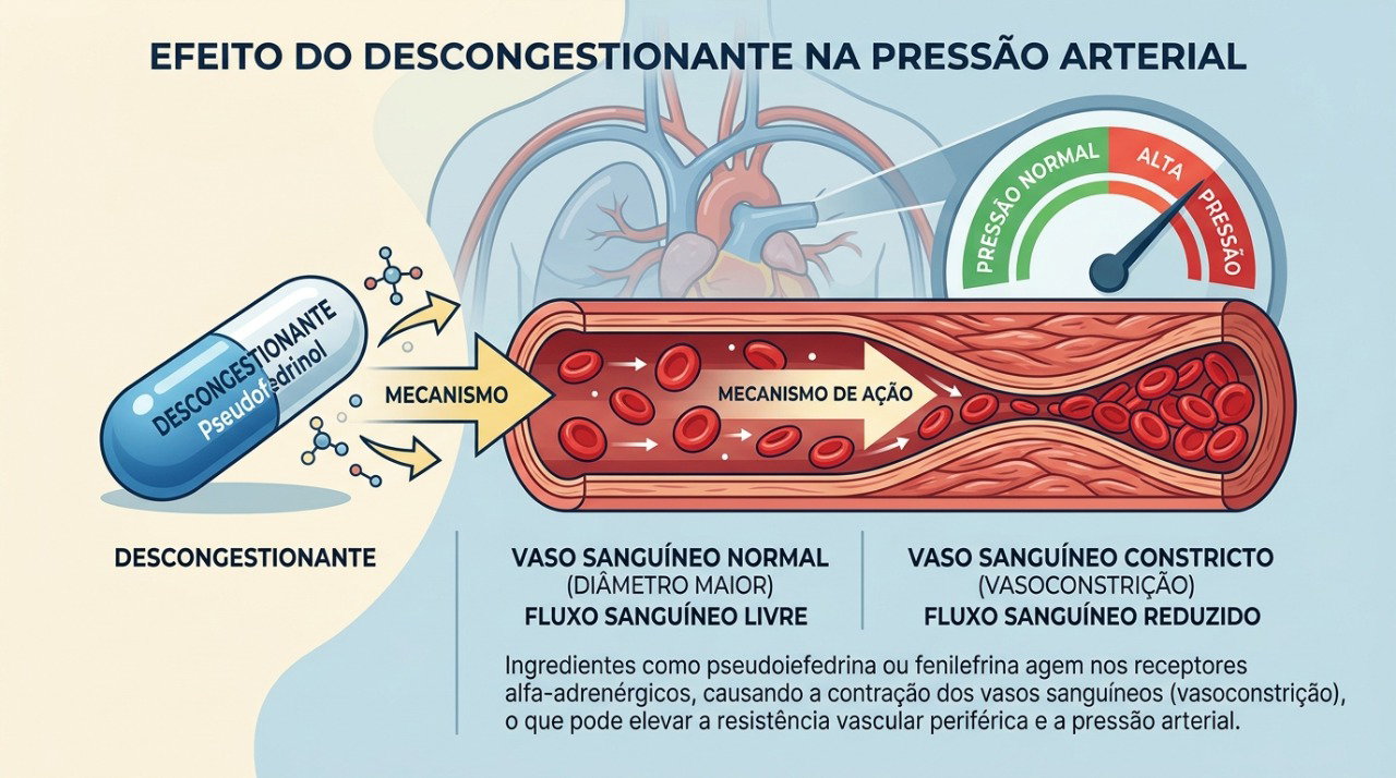 Alguns descongestionantes podem contrair os vasos sanguíneos e favorecer o aumento da pressão.