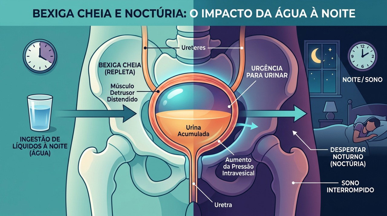 A quantidade e o horário dos líquidos podem influenciar a vontade de urinar durante a noite.