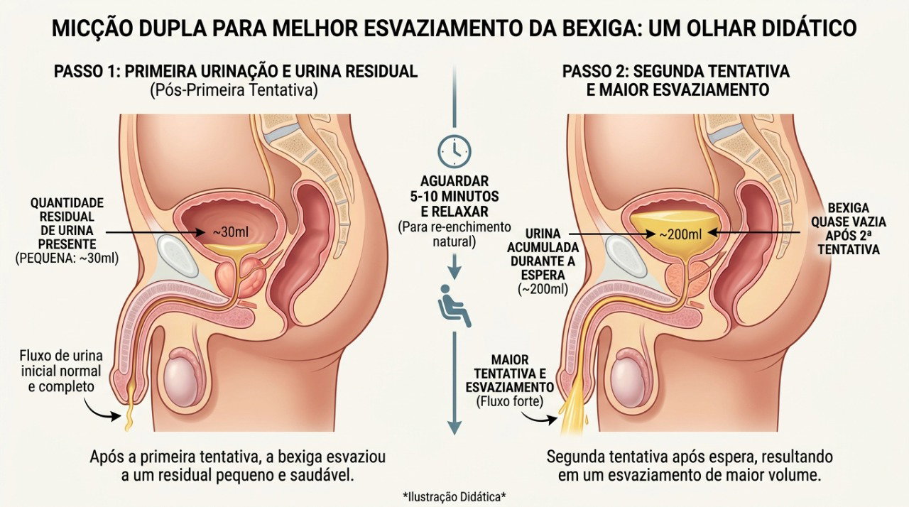 A sensação de esvaziamento incompleto pode estar associada à presença de urina residual na bexiga.