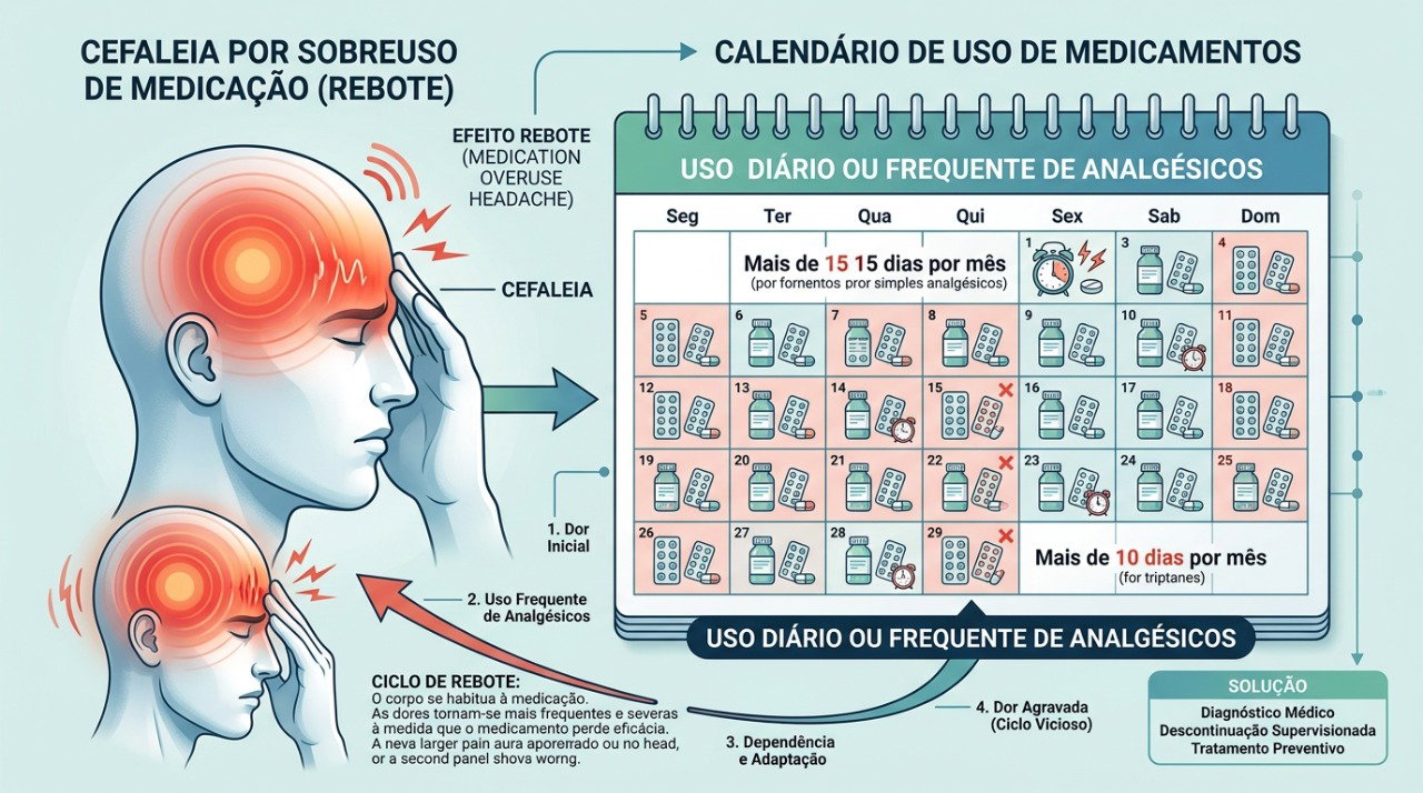 Registrar as crises e os dias de uso de analgésicos ajuda a identificar padrões de dor de cabeça.