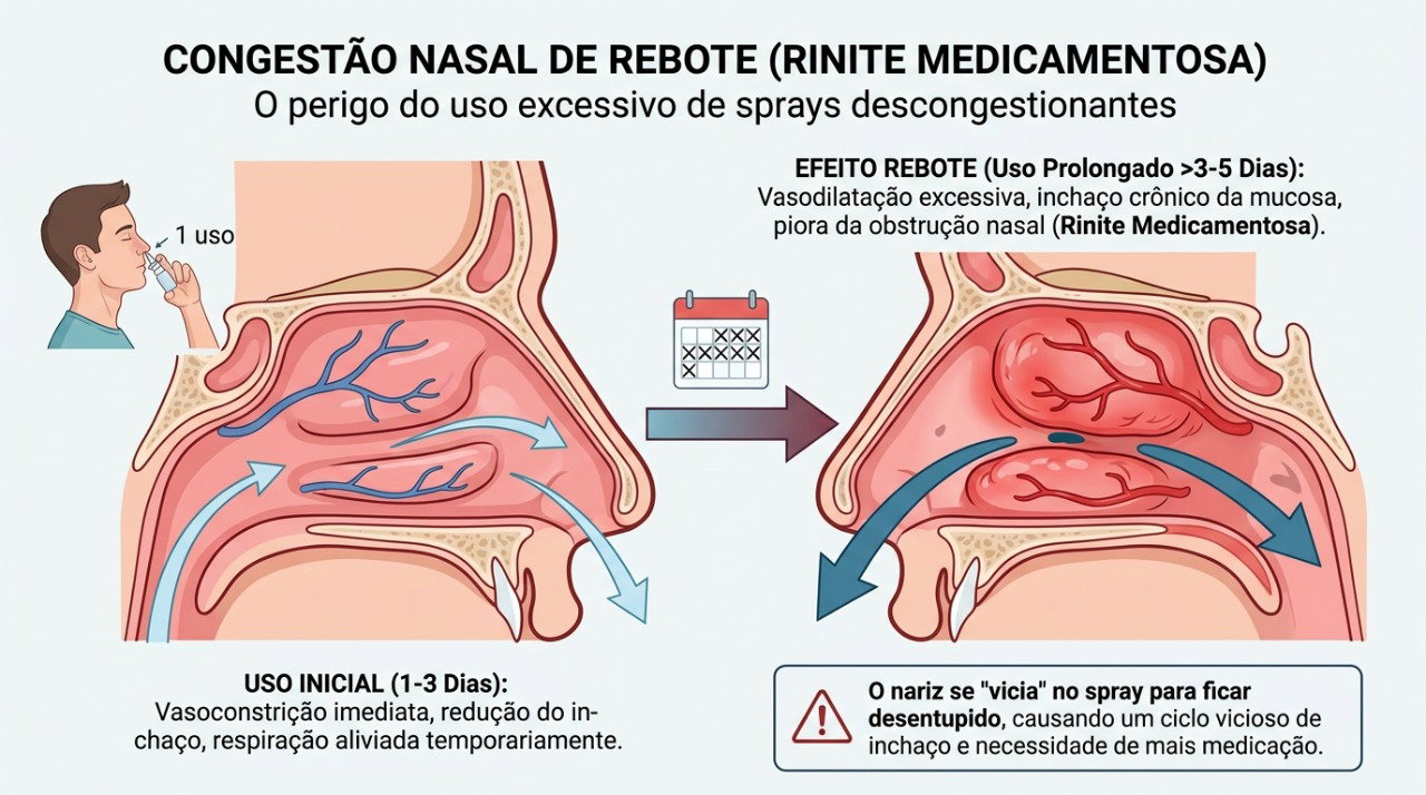 A congestão rebote pode manter o nariz entupido após o uso excessivo de descongestionantes nasais.