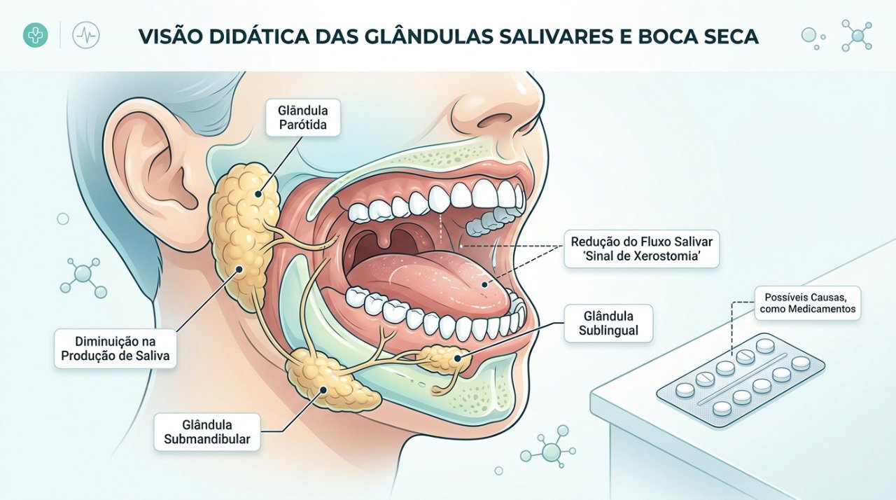 Alguns medicamentos podem reduzir a produção de saliva e favorecer a xerostomia.