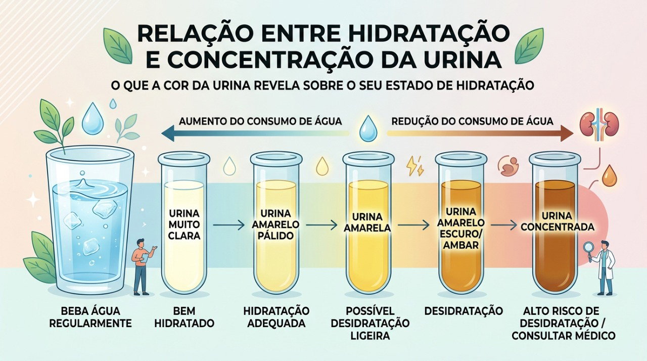 A cor da urina pode ajudar a observar a hidratação, mas deve ser interpretada junto com outros sinais.