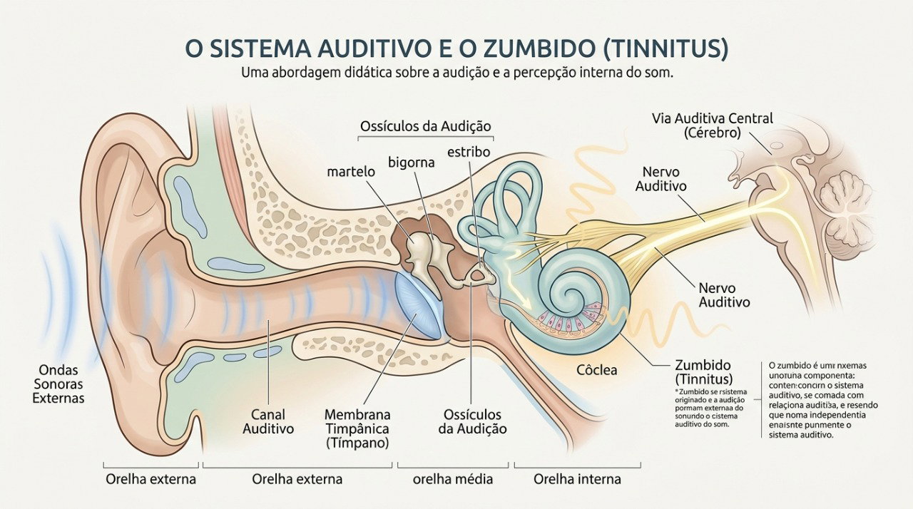 O zumbido pode ser percebido em um ou nos dois ouvidos e ter diferentes causas.