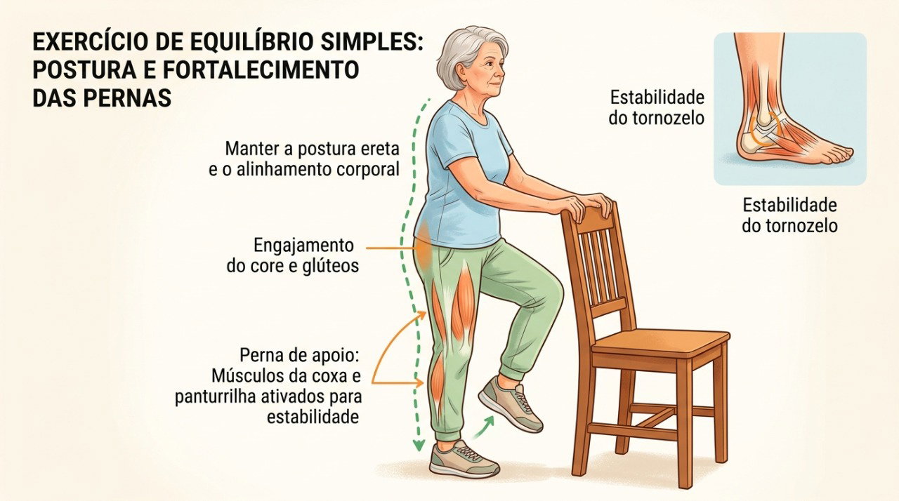Exercícios de força e equilíbrio podem ajudar a reduzir o risco de quedas em idosos.