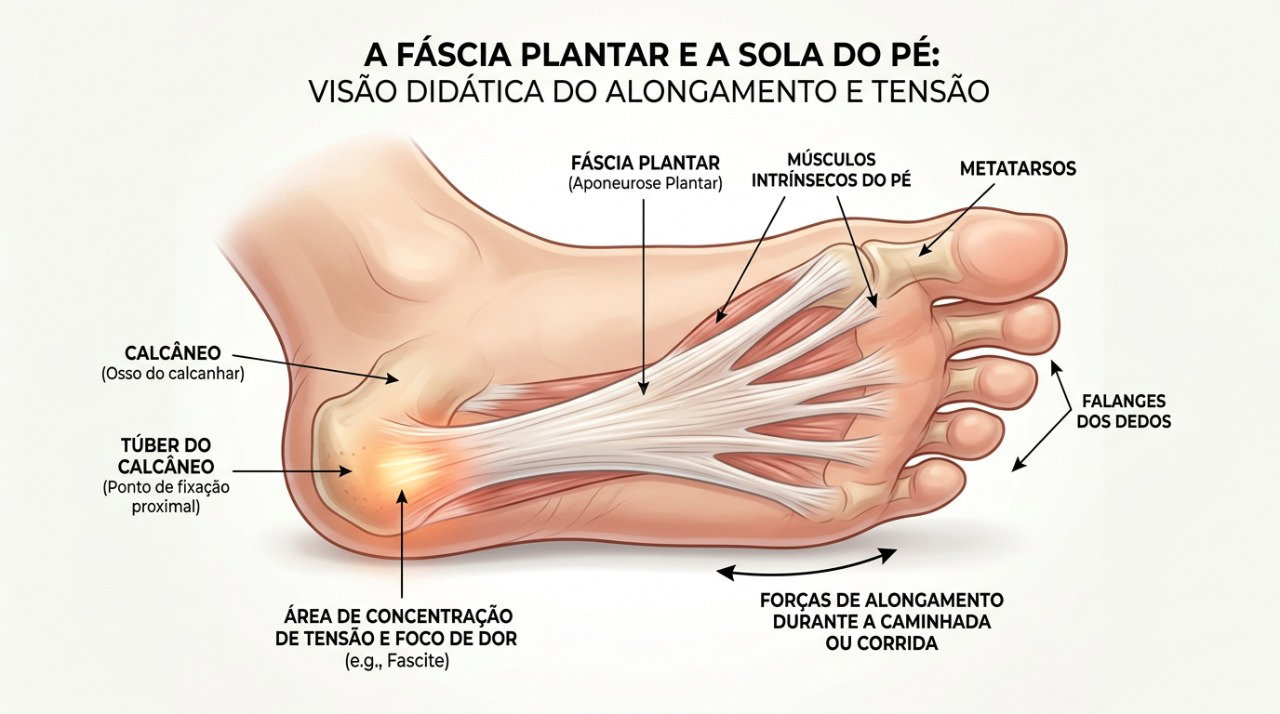 A fascite plantar pode causar dor na sola do pé, principalmente perto do calcanhar.