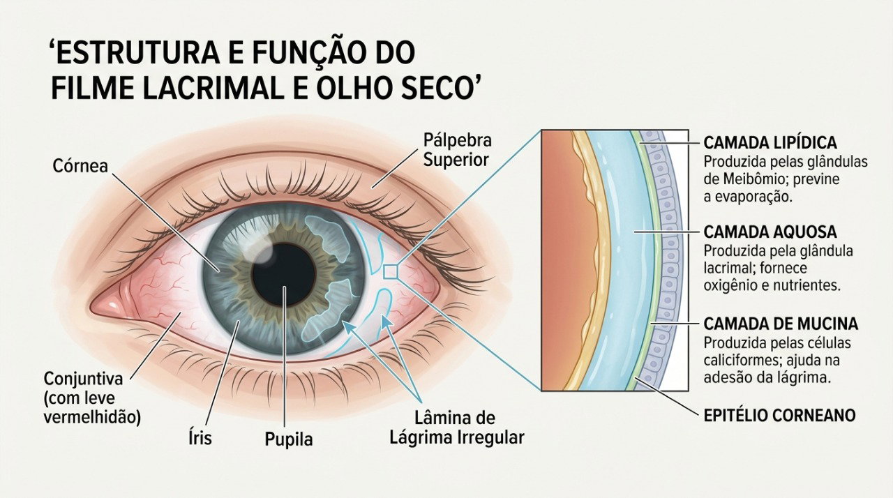 O olho seco pode ocorrer quando há pouca lágrima ou quando ela evapora rápido demais.
nhs.uk
+1