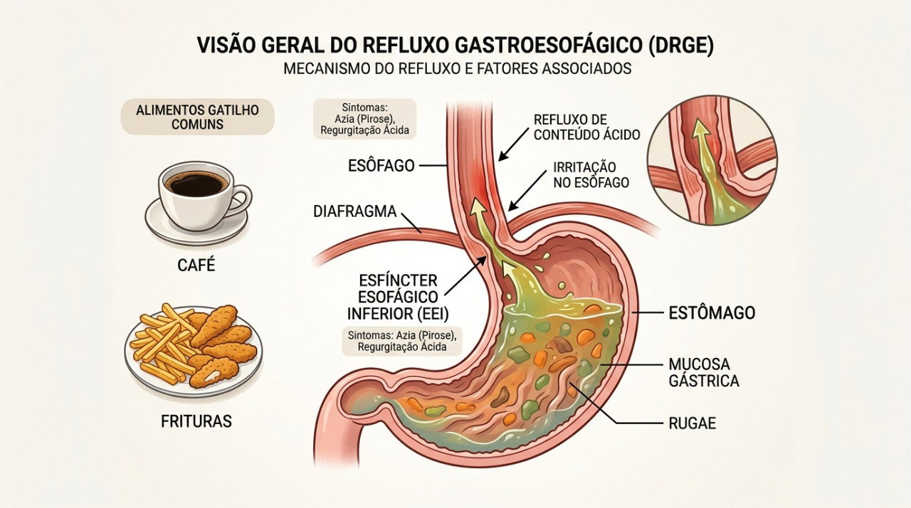Os gatilhos alimentares do refluxo variam e devem ser identificados de acordo com o padrão de sintomas.
NIDDK