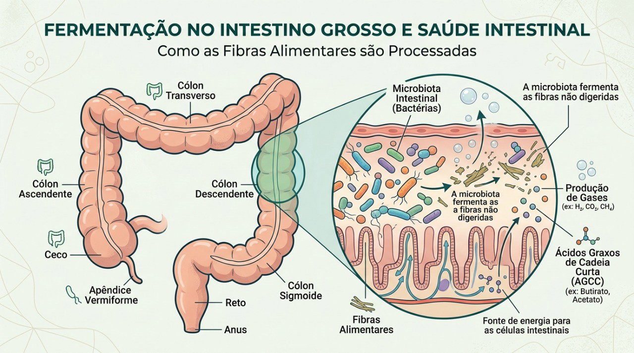 A fermentação de certos carboidratos e fibras no intestino pode aumentar a produção de gases.
NIDDK
