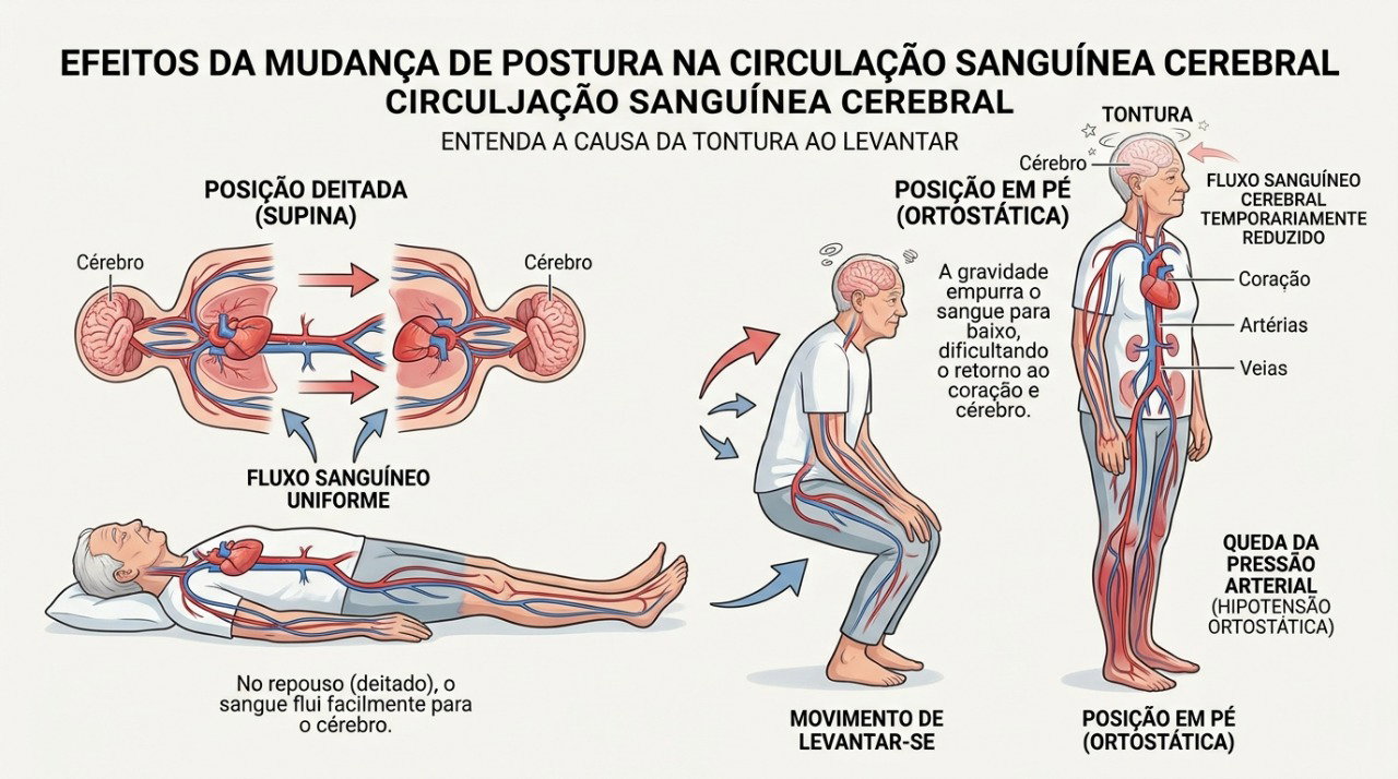 A síncope postural pode ocorrer quando a mudança de posição reduz temporariamente o fluxo sanguíneo cerebral.
PubMed
+1