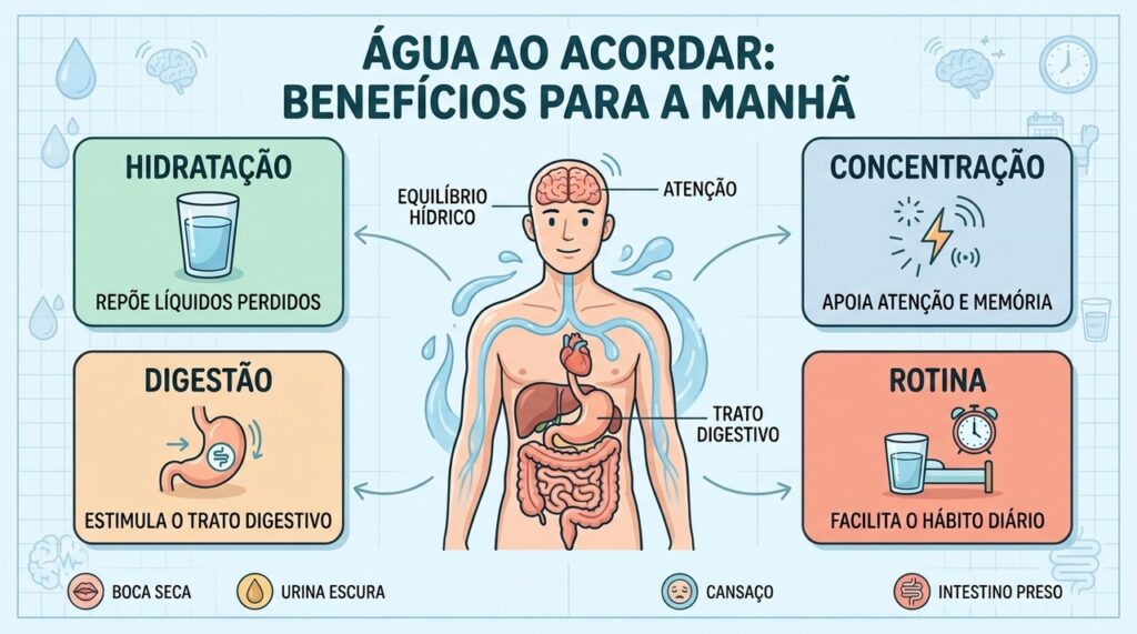 O hábito de tomar água ao acordar que melhora a disposição, a digestão e a concentração