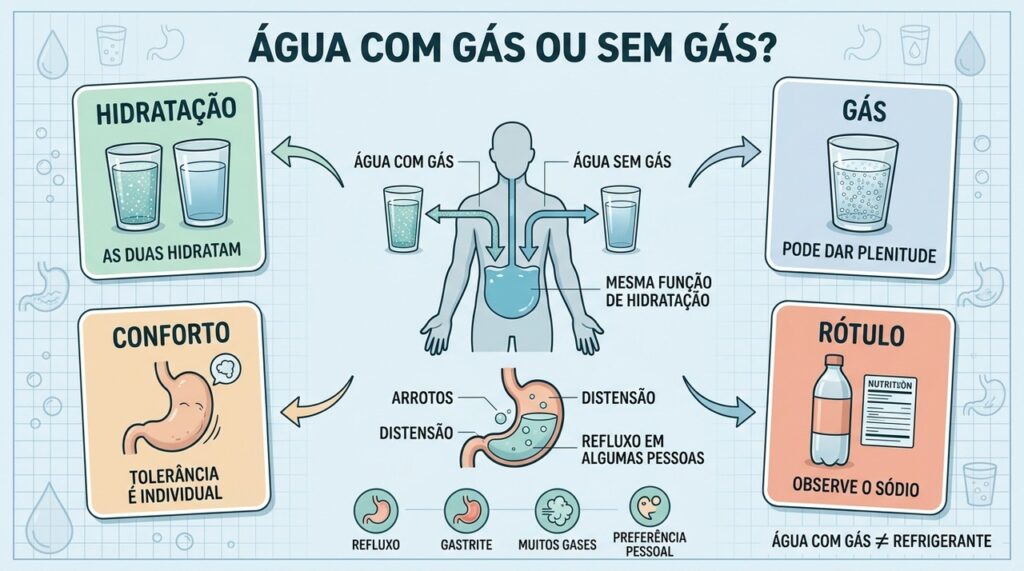Ambas hidratam; gás, sódio e conforto digestivo orientam a escolha individual.