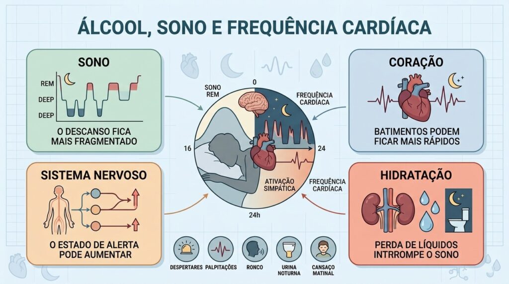 Sono fragmentado, ativação simpática e desidratação explicam os efeitos noturnos do álcool.
