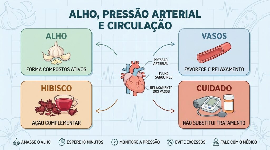 Alho, hibisco, monitoramento e orientação profissional compõem cuidados complementares para a pressão.