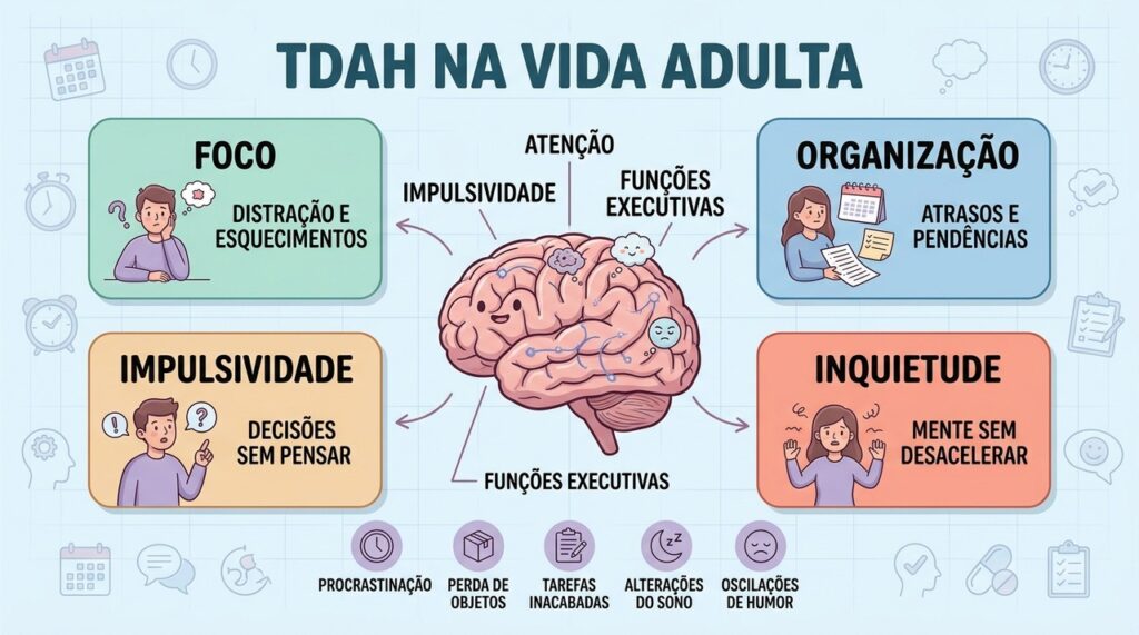 Quatro sinais ajudam a compreender como o TDAH interfere na rotina e nas funções executivas.