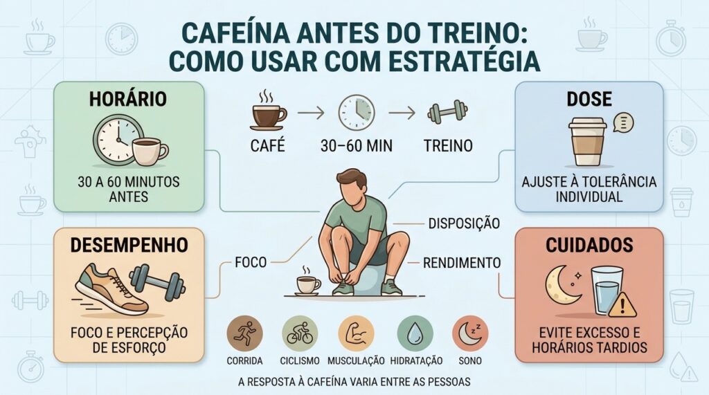Horário, dose e tolerância individual orientam o uso de cafeína antes do treino.