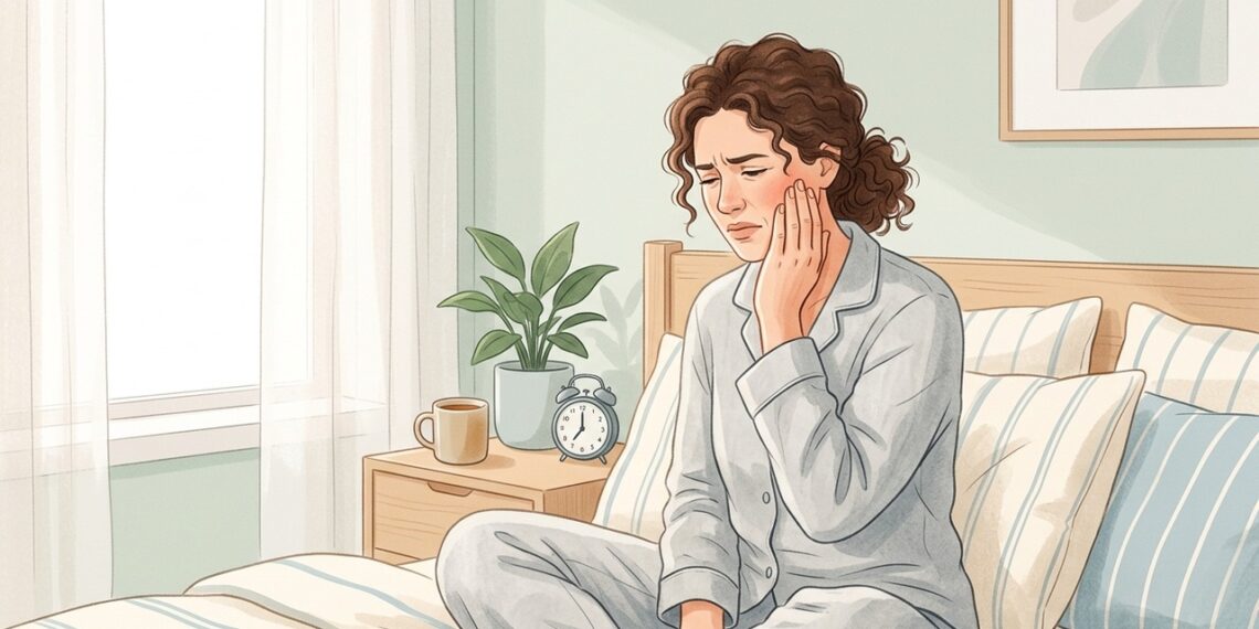 Dor na mandíbula ao acordar pode estar relacionada ao hábito de apertar ou ranger os dentes durante o sono.