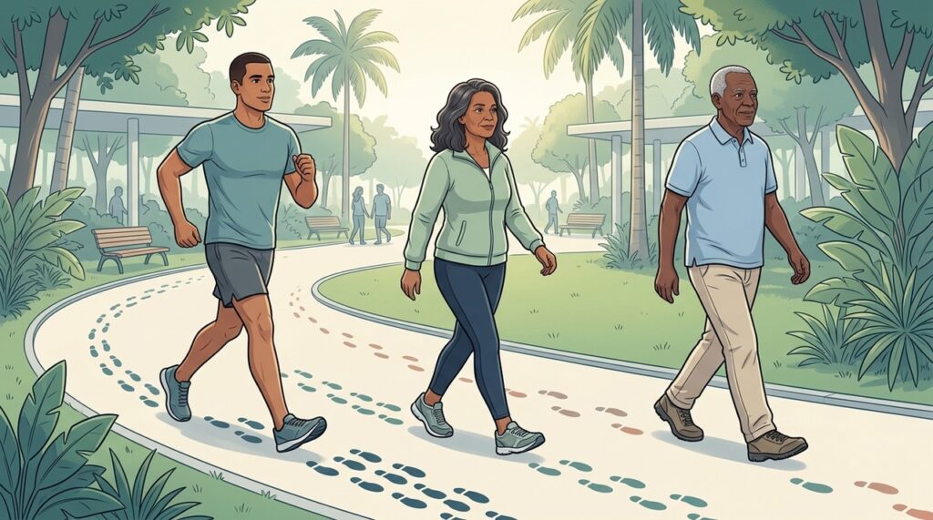 Metas realistas de caminhada podem trazer benefícios mesmo abaixo de dez mil passos.
