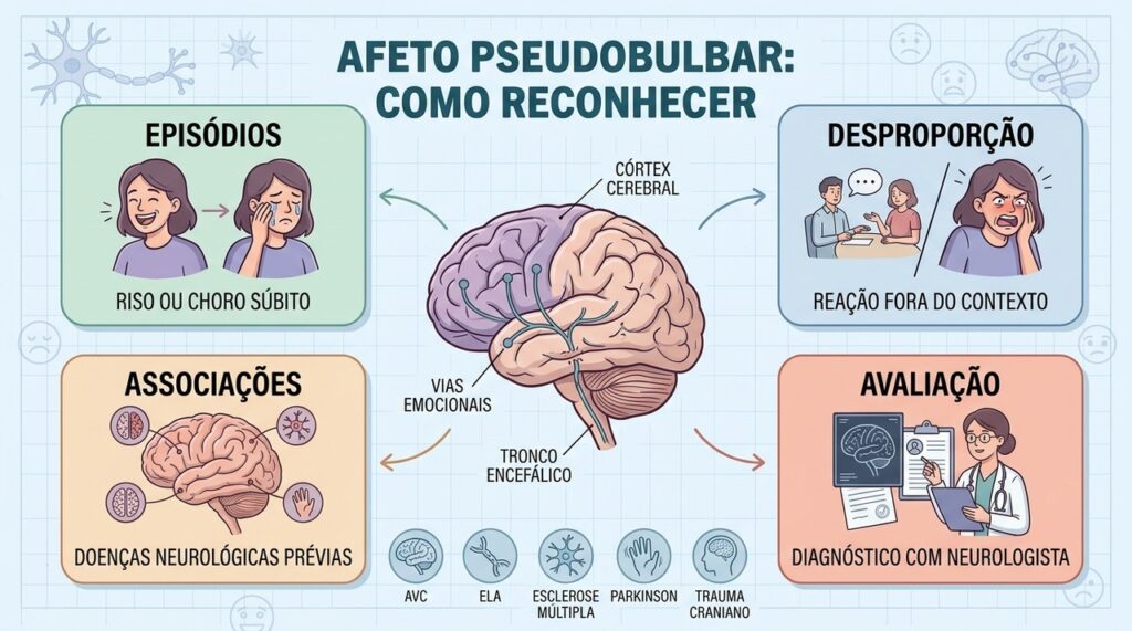 Episódios súbitos, desproporção emocional e doenças neurológicas ajudam a identificar o quadro.