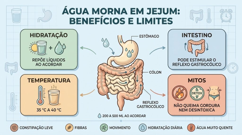 Hidratação, temperatura confortável e rotina intestinal explicam os benefícios reais da água morna.