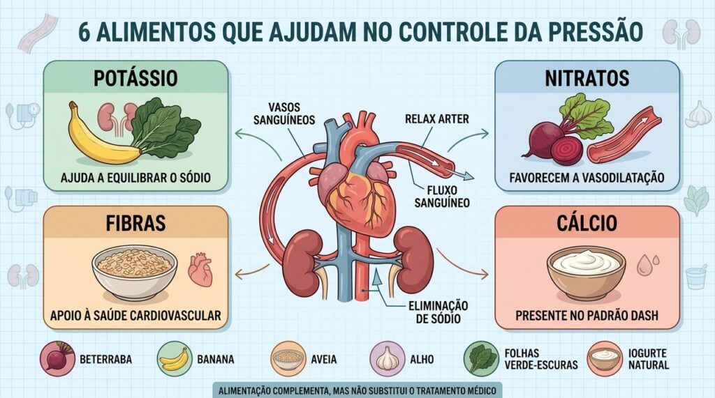 Potássio, nitratos, fibras e cálcio ajudam a compor uma alimentação para hipertensão.