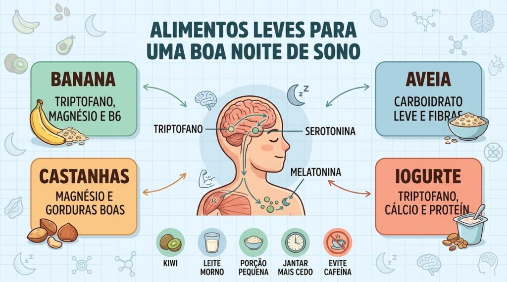 Triptofano, magnésio e carboidratos leves ajudam a compor um lanche noturno equilibrado.