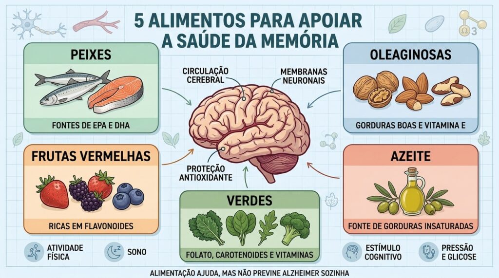 Peixes, oleaginosas, frutas vermelhas, azeite e folhas verdes compõem o padrão MIND.