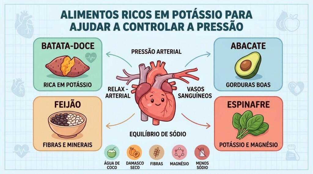 Potássio, fibras, magnésio e menos sódio formam uma estratégia alimentar cardiovascular mais completa.