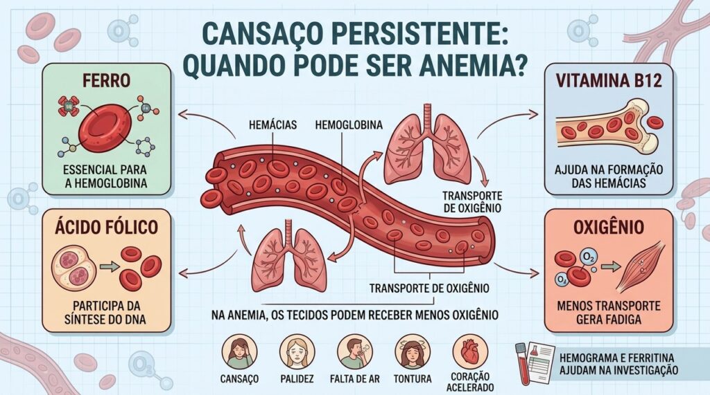 Ferro, B12 e ácido fólico participam da formação saudável das hemácias.
