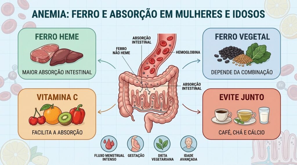 Ferro, vitamina C e horários das bebidas determinam melhor absorção intestinal.