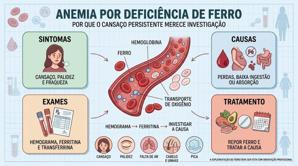 Sintomas, causas, exames e tratamento ajudam a reconhecer a anemia ferropriva.
