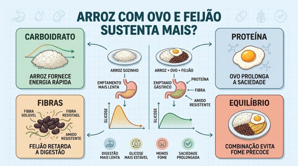 Arroz, ovo e feijão formam uma refeição mais completa e equilibrada.