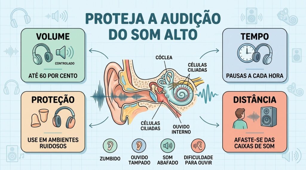 Volume, tempo, proteção e distância são pilares para preservar a audição diante do som intenso.